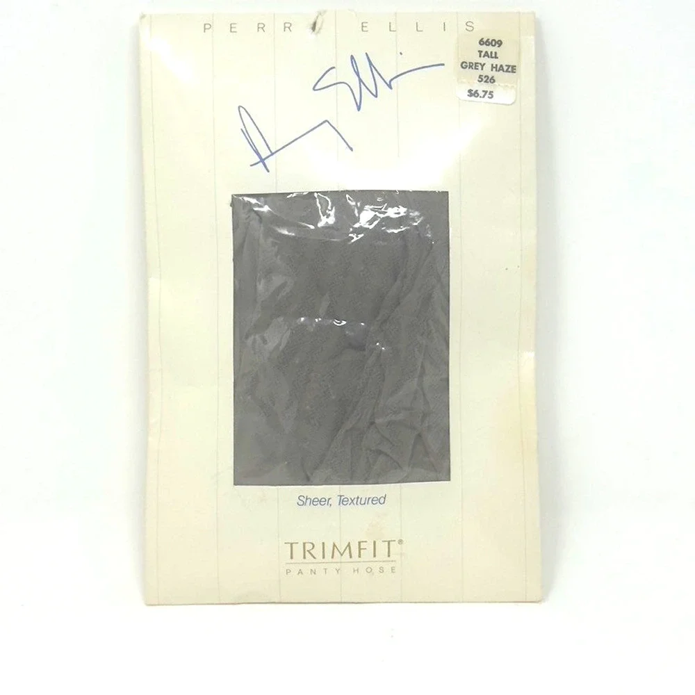 Vintage Perry Ellis Trimfit Sheer Textured Pantyhose Size Tall Gray Haze